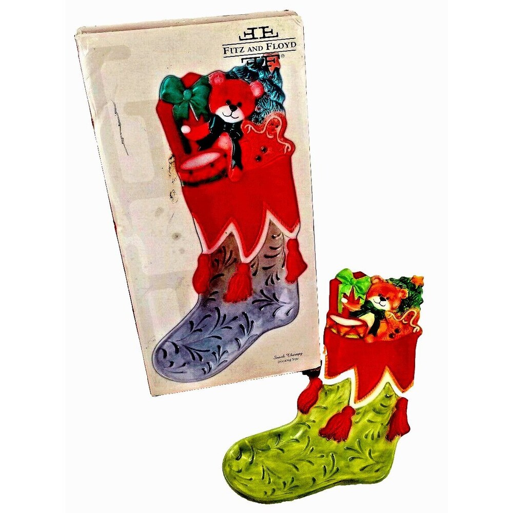 Fitz and Floyd Snack Therapy Christmas Stocking Tray 13" With Box